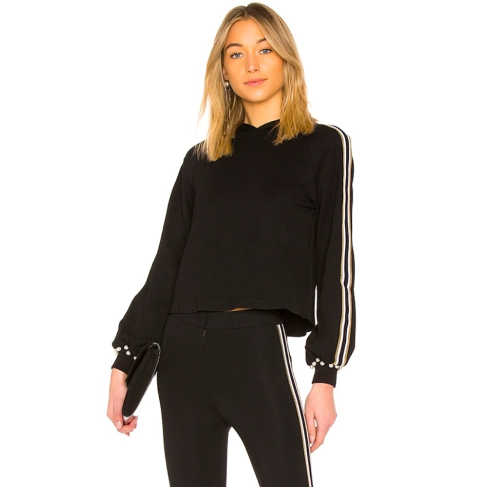 LPA Hoodie 668 Black Metallic Stripe Embellished Pearl S Luxury Blockcore Revolv
